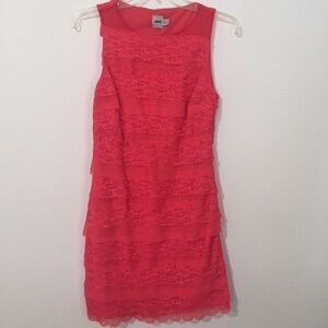 ASOS Lace Overlay Lined Dress Size 4 Pink Salmon